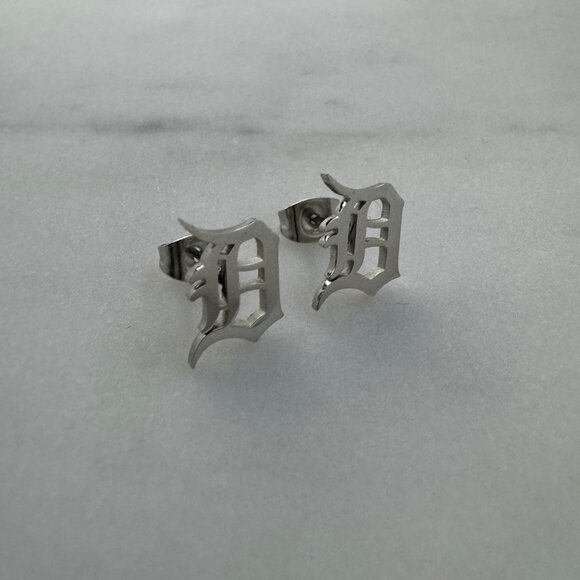 Detroit Earrings / Detroit D Earrings / Silver Earrings / Studs - Picture 3 of 3